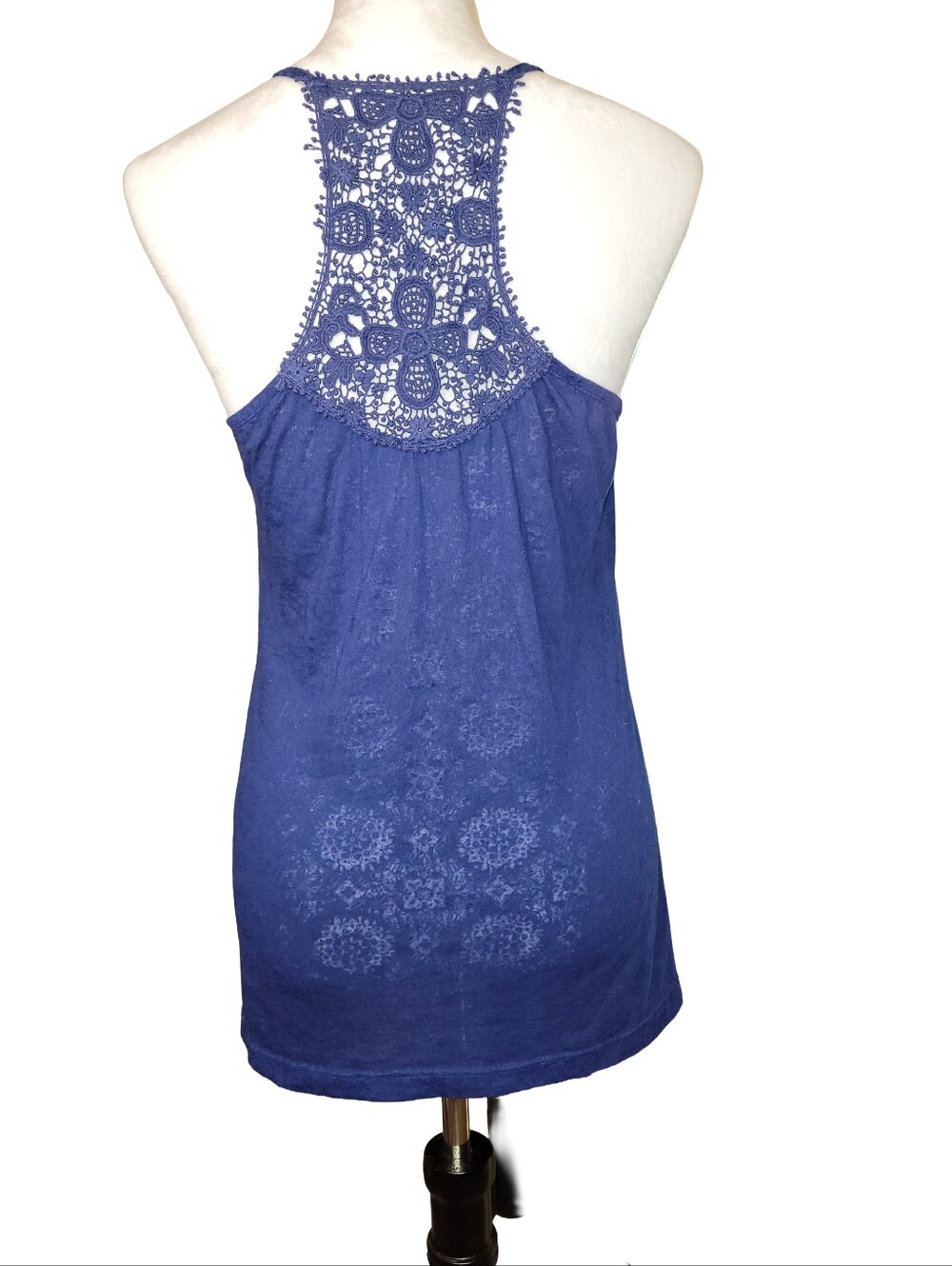 Full Tilt Crochet Back Racerback Cobalt Blue Sheer Tank size XL
